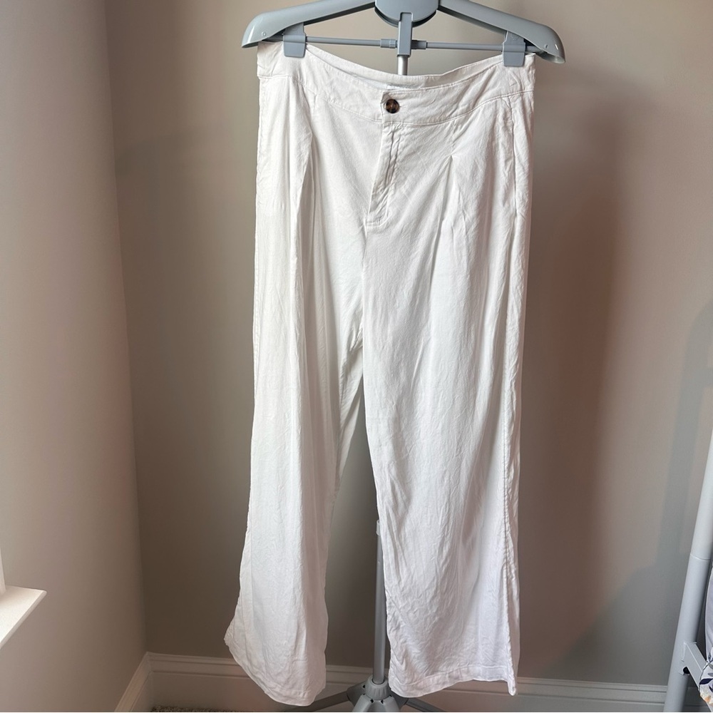 Halston Linen Blend Wide Leg Trousers 10 | White Summer GUC Coastal Summer